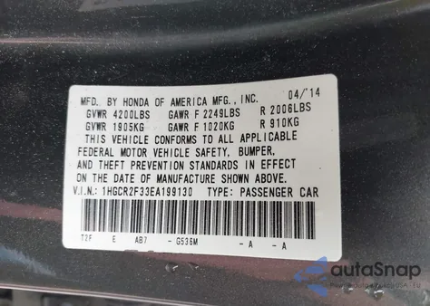 2014 Honda Accord Lx from USA, damaged, VIN 1HGCR2F33EA199130